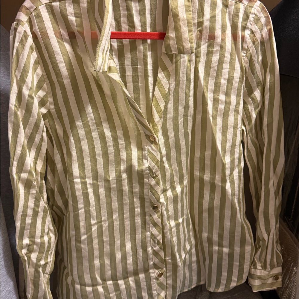 Zara Olive and White Striped Shirt